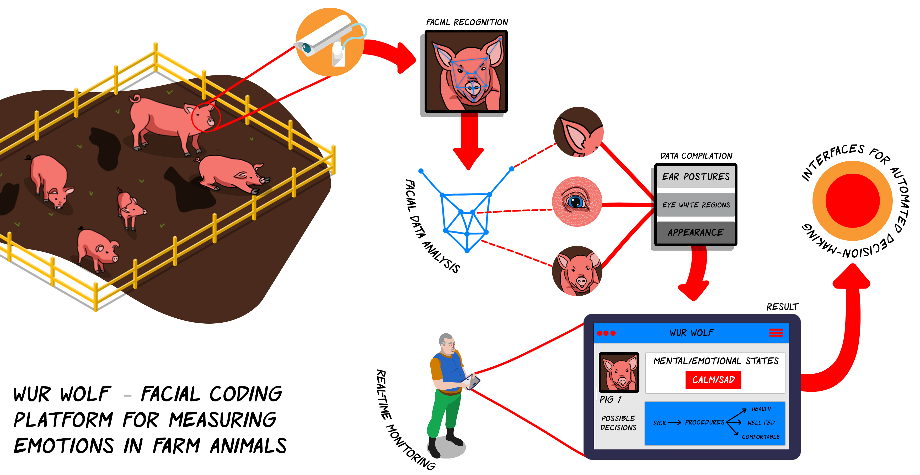 Graphical abstract, Neethirajan S., Happy Cow or Thinking Pig? WUR Wolf – Facial Coding Platform for Measuring Emotions in Farm Animals